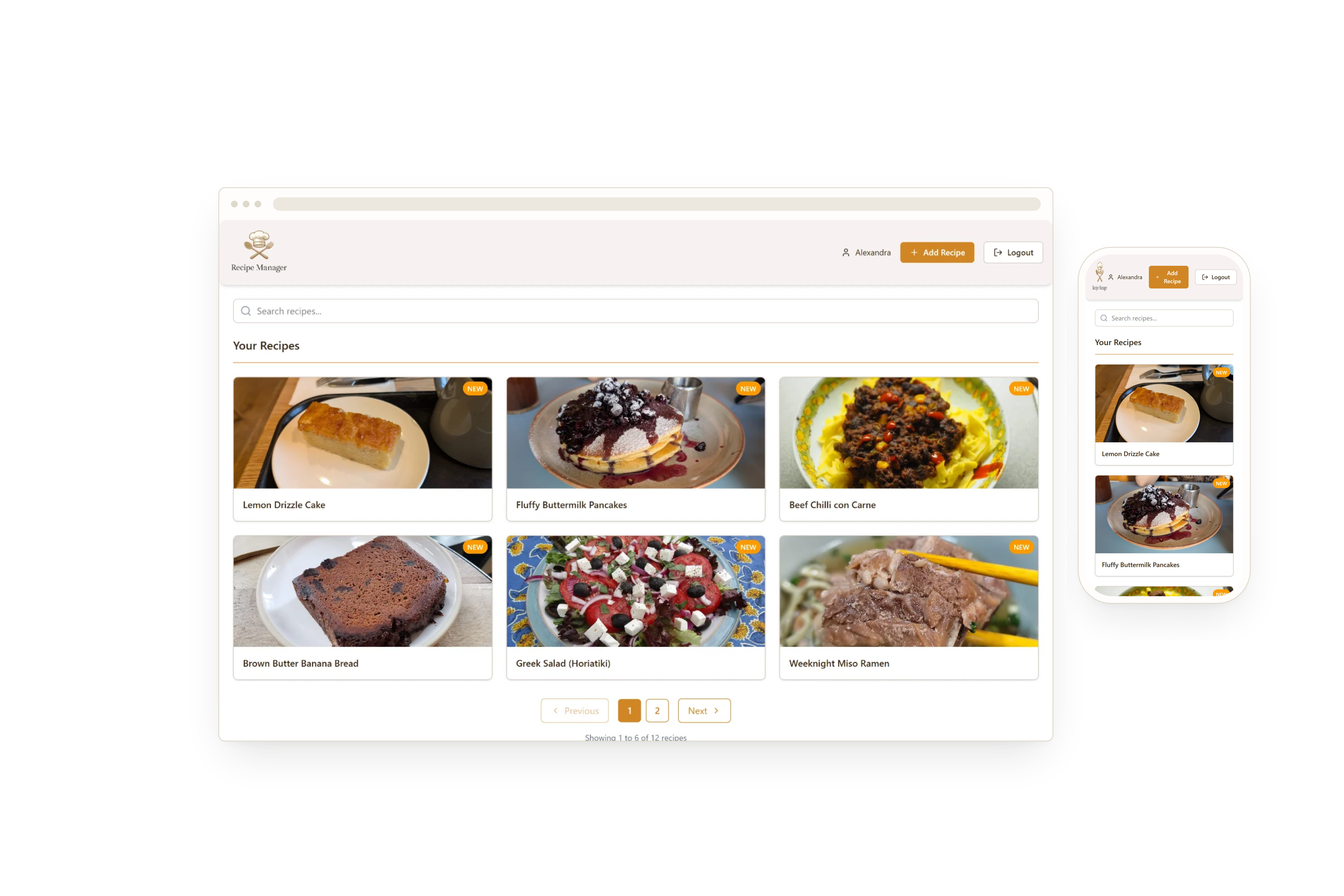 Recipe Manager result mockup