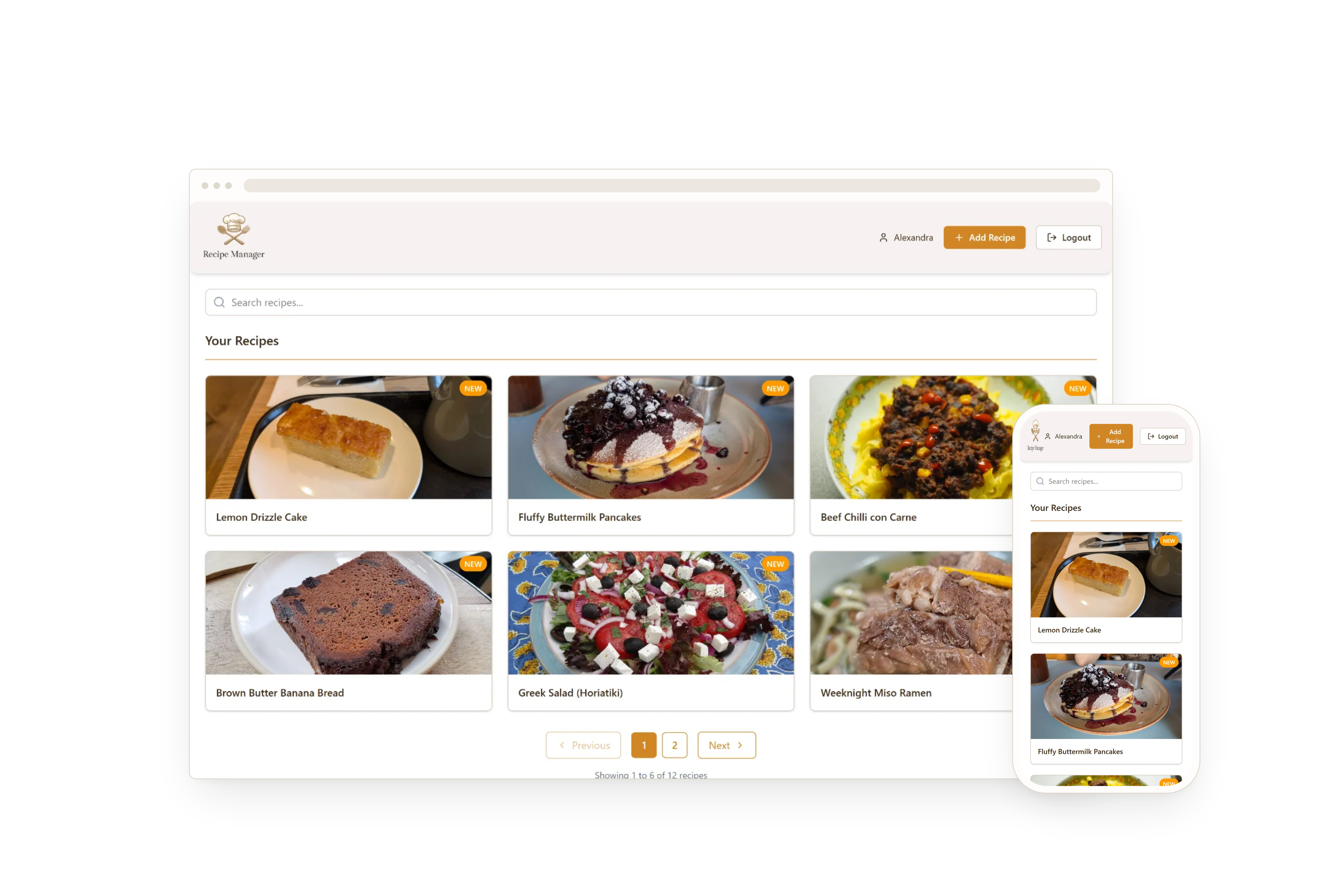 Screenshot of the Recipe Manager project